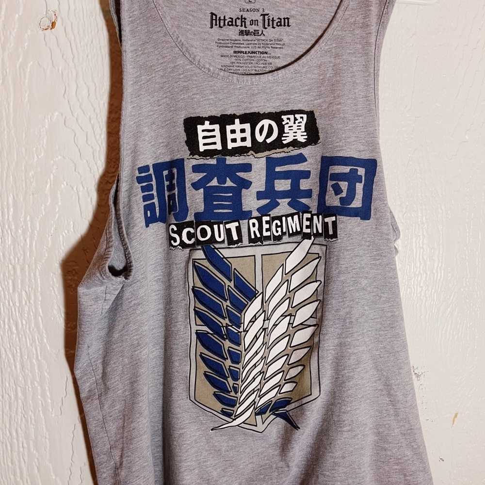 Attack on Titan, Mens Large Heather Gray Tank Top